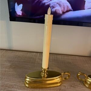 Elegant Gold and Cream flickering candles pair
